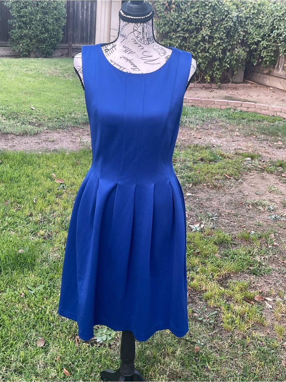 Calvin Klein Royal Blue Sleeveless Pleated Fit & Flare Dress